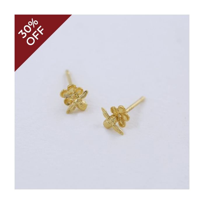 Alex Monroe Forget Me Not Stud Earrings With Itsy Bitsy Bee (Gold) main product photo