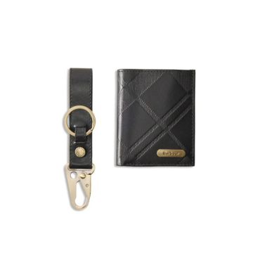 Barbour Brunton Leather Gift Set BK91 Black Tartan Emboss One Size