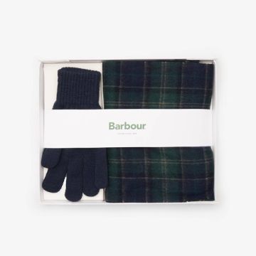 Barbour Tartan Scarf & Glove Gift Set NY91 Green Loch Tartan One Size
