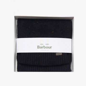 Barbour Carlton Fleck Beanie & Scarf Gift Set NY31 Navy One Size