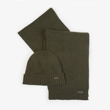 Barbour Carlton Fleck Beanie & Scarf Gift Set OL31 Olive One Size