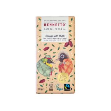 Bennetto 60% Dark Chocolate Bar Orange With Chilli 80g