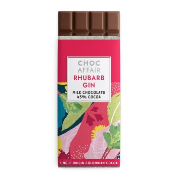 Choc Affair Rhubarb Gin Milk Chocolate Bar 90g