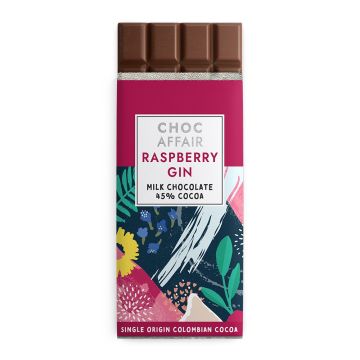 Choc Affair Raspberry Gin Milk Chocolate Bar 90g