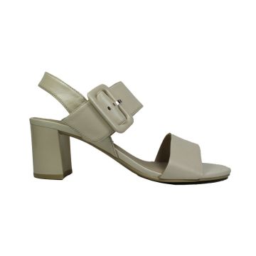 Caprice Leather Buckle Heeled Sandal 140 Cream Perlato