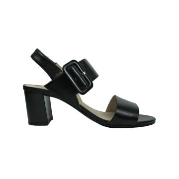 Caprice Leather Buckle Heeled Sandal 022 Black Nappa