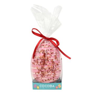 Cocoba Strawberries & Cream Easter Egg With White Chocolate Drizzle & Strawberry Pieces 250g