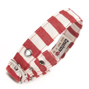 Creature Clothes Vegan Fabric Dog Collar Red/White Stripe Size 2