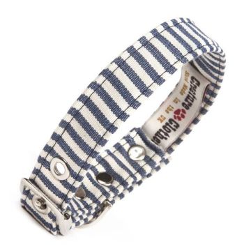 Creature Clothes Vegan Fabric Dog Collar Blue/White Stripe