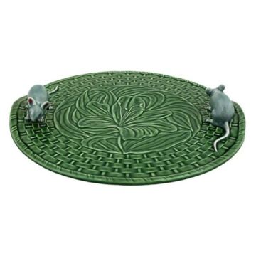 Bordallo Pinheiro Lily Cheese Tray With Mice - Green