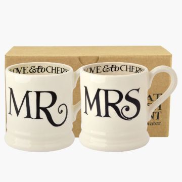 Emma Bridgewater Black Toast Mr And Mrs Set 1/2 Pint Mugs (Boxed)