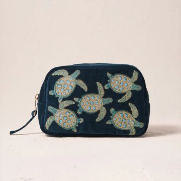 Elizabeth Scarlett Turtle Velvet Makeup Bag Marine Navy
