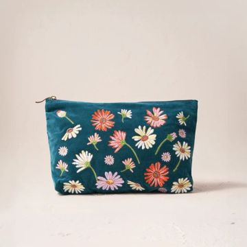 Elizabeth Scarlett Wildflower Velvet Everyday Pouch - Rich Blue