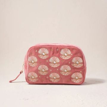 Elizabeth Scarlett Pearl Shell Rose Pink Velvet Makeup Bag