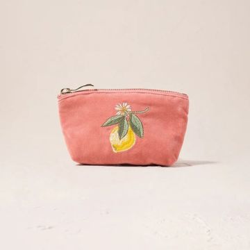 Lemon Blossom Coral Velvet Coin Purse