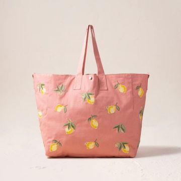Elizabeth Scarlett Lemon Blossom Coral Canvas Carryall