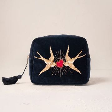 Elizabeth Scarlett Beating Heart Charcoal Velvet Wash Bag