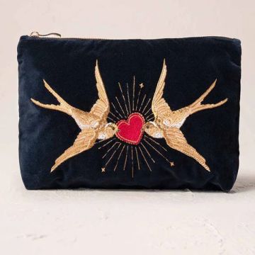 Elizabeth Scarlett Beating Heart Charcoal Velvet Everyday Pouch