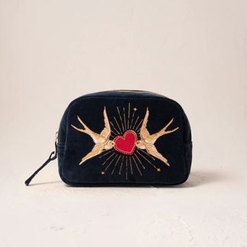 Elizabeth Scarlett Beating Heart Charcoal Velvet Makeup Bag