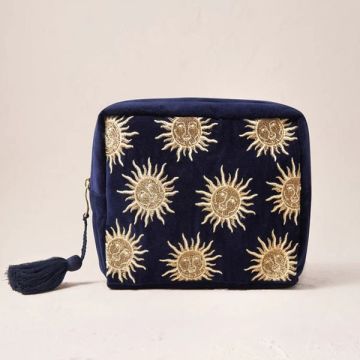 Elizabeth Scarlett Sun Goddess Navy Velvet Wash Bag