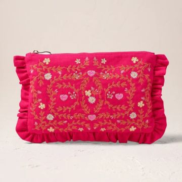 Mediterranean Garden Canvas Frill Pouch - Pink