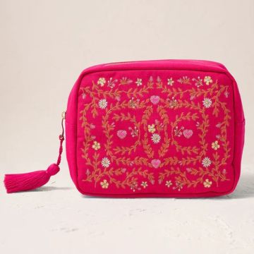 Mediterranean Garden Cotton Wash Bag - Pink