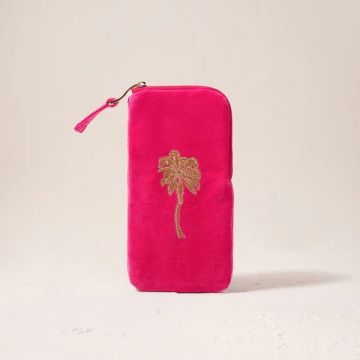Gold Palm Velvet Glasses Case - Pink