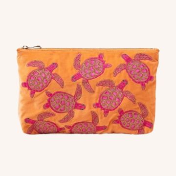 Turtle Conservation Velvet Everyday Pouch - Orange