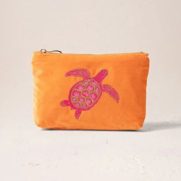 Turtle Conservation Velvet Mini Pouch - Orange
