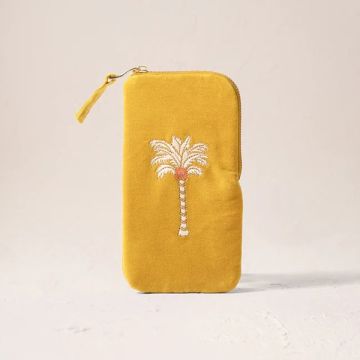 Sunrise Palms Velvet Glasses Case - Mustard Yellow