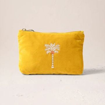 Sunrise Palms Velvet Mini Pouch - Mustard Yellow