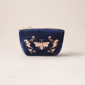 Provencal Bee Velvet Coin Purse - Navy