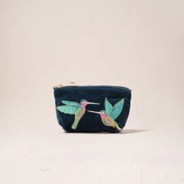 Elizabeth Scarlett Hummingbird Velvet Coin Purse - Ink Blue