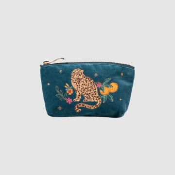 Tropical Jaguar Velvet Coin Purse - Rich Blue