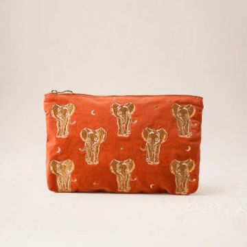 Elizabeth Scarlett Golden Elephants Velvet Everyday Pouch - Rust