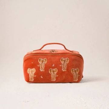 Elizabeth Scarlett Golden Elephants Velvet Makeup Bag - Rust
