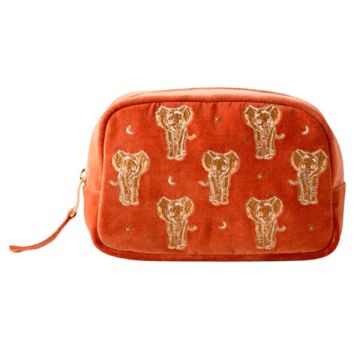Elizabeth Scarlett Golden Elephants Velvet Makeup Bag - Rust