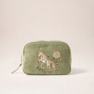 Elizabeth Scarlett Mystical Horse Velvet Makeup Bag - Olive