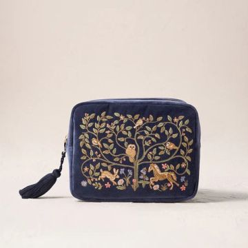 Elizabeth Scarlett Tree Of Life Velvet Wash Bag - Indigo
