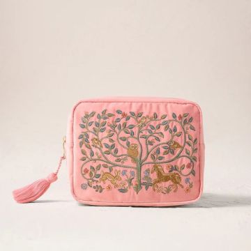 Elizabeth Scarlett Tree Of Life Velvet Wash Bag - Blush Pink