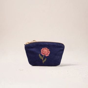 Elizabeth Scarlett Rose Velvet Coin Purse - Navy