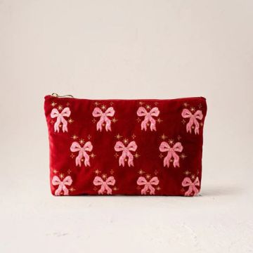 Elizabeth Scarlett Dazzling Bows Velvet Everyday Pouch - Rouge