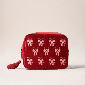 Elizabeth Scarlett Dazzling Bows Velvet Wash Bag - Rouge