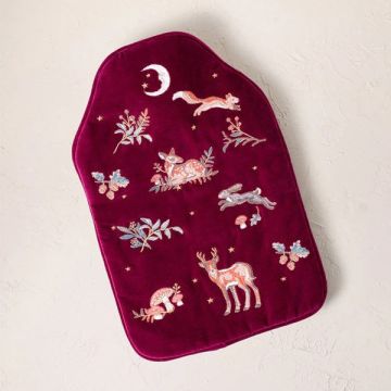 Elizabeth Scarlett Enchanted Woodland Velvet Hot Water Bottle - Ruby