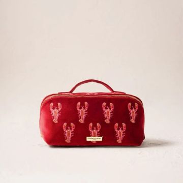 Elizabeth Scarlett Lobster Velvet Open Flat Makeup Bag - Rouge