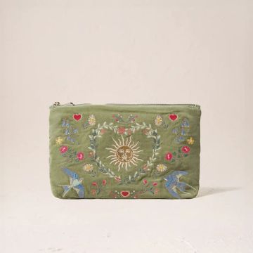 Elizabeth Scarlett Earth Goddess Velvet Everyday Pouch - Olive