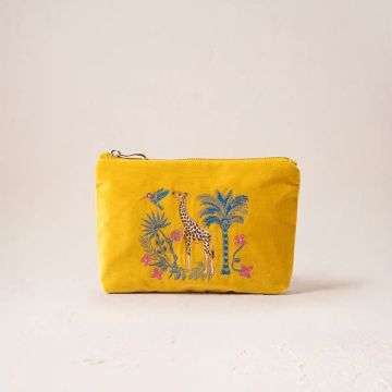 Elizabeth Scarlett Wild Giraffe Palm Velvet Mini Pouch - Mustard Yellow