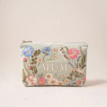Elizabeth Scarlett Pressed Flowers Mum Velvet Everyday Pouch - Sage