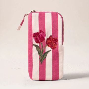 Tulip Stripe Canvas Printed Glasses Case - Pink