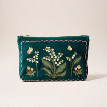 Lily Of The Valley Velvet Everyday Pouch - Emerald